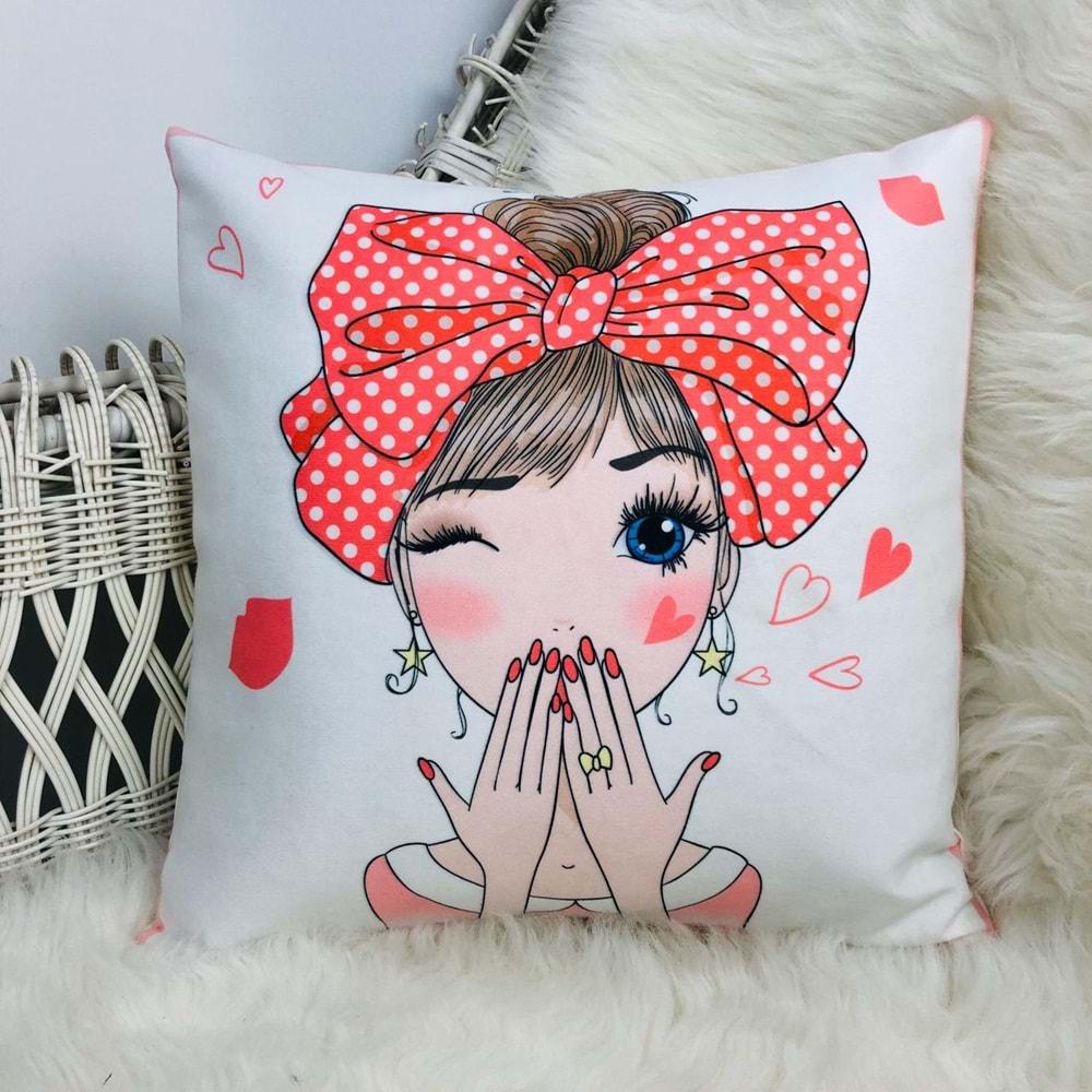 Süet Kumaş Fashion Girl Dekoratif Kırlent Kılıf - 43X43