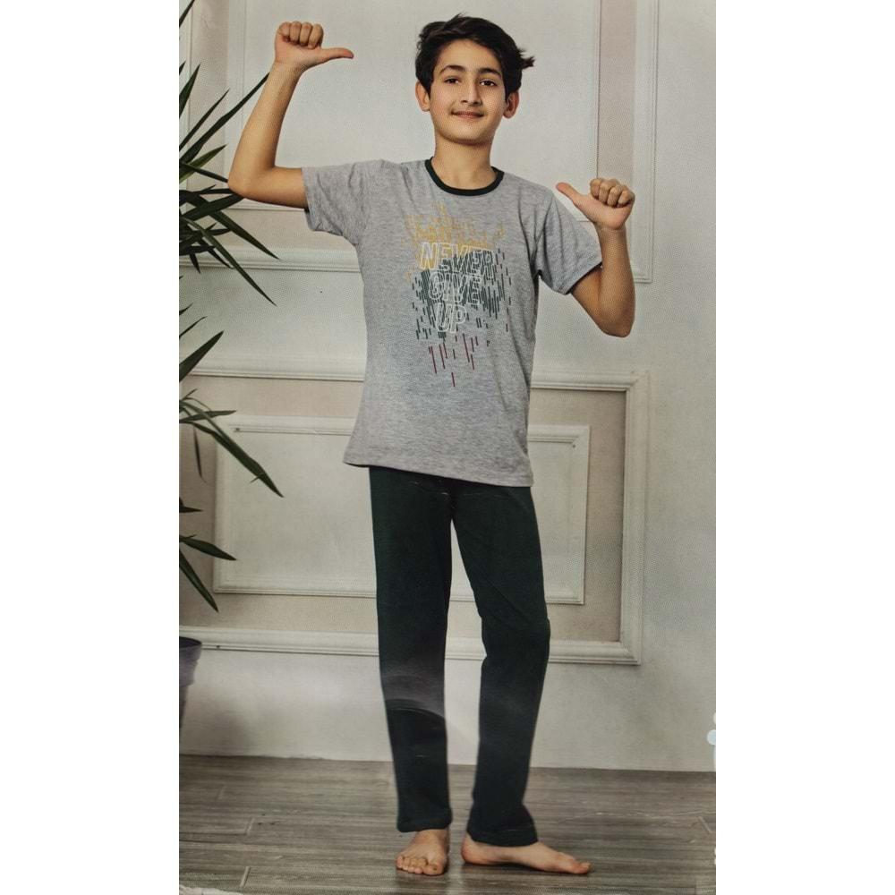 Kısa Kol Tişört , Uzun Pantolon Baskılı Erkek Çocuk Pijama M00673