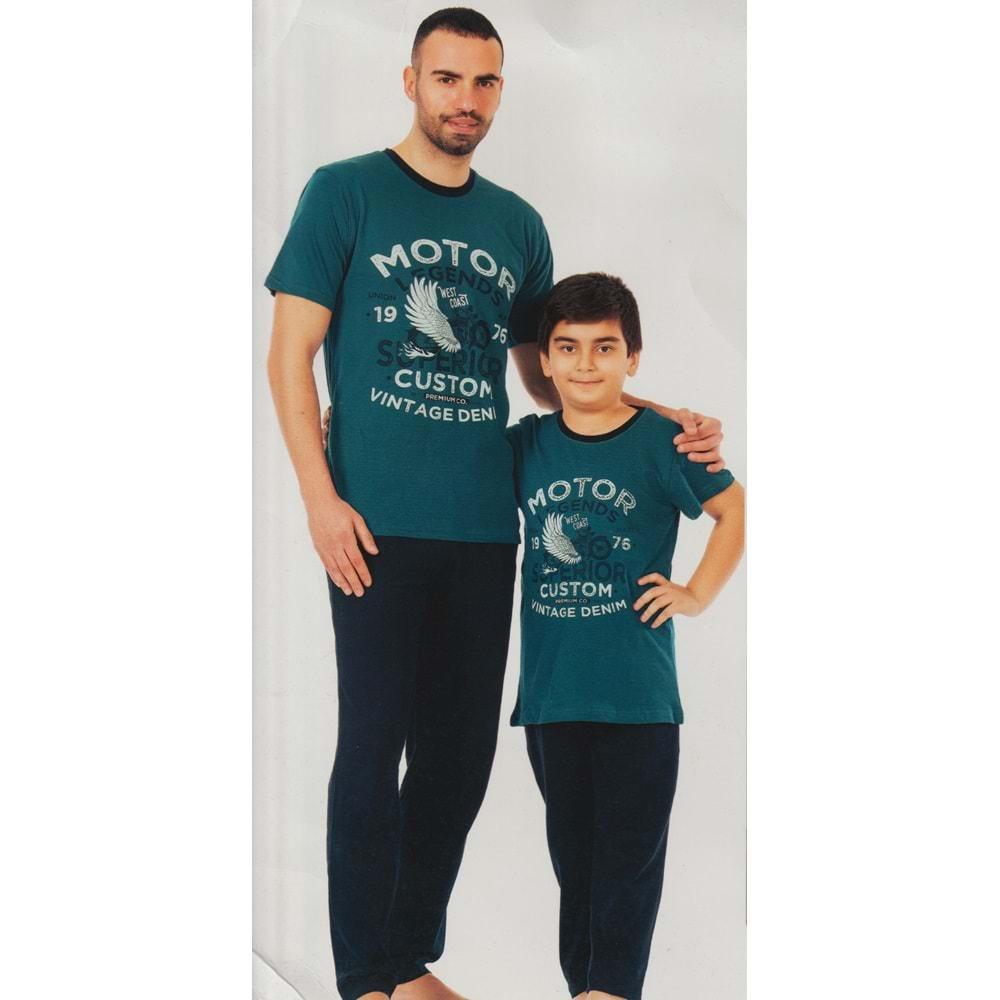 Erkek Çocuk Kısa Kol , Uzun Pantolonlu Penye Pijama Takım M00679