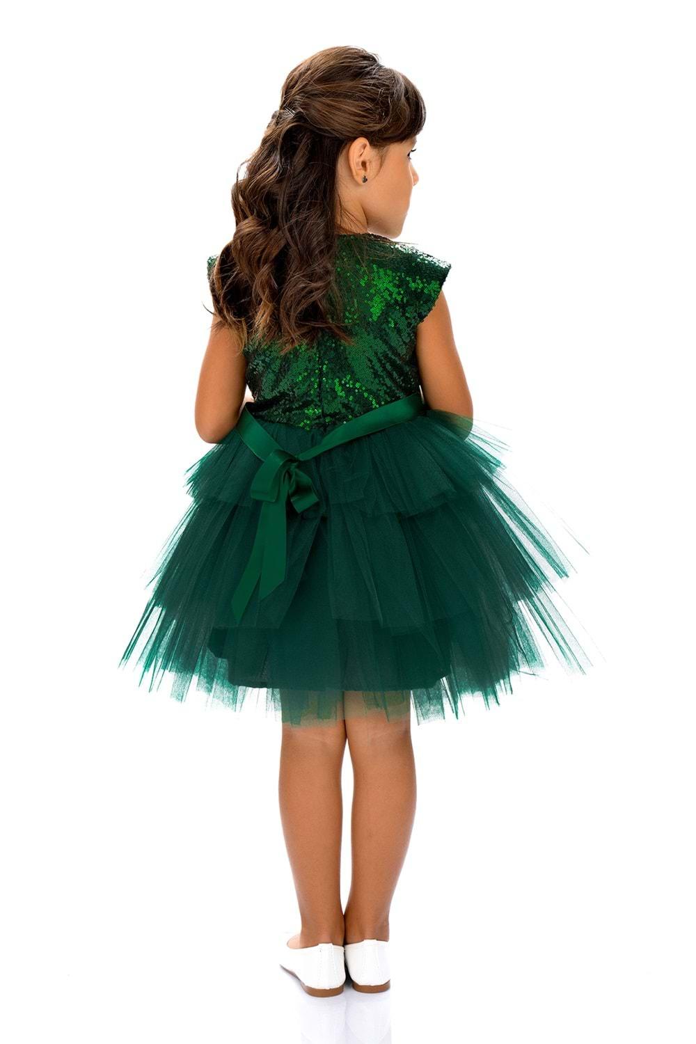 Mnk Yeşil Kız Çocuk Pullu Tüllü Parti Elbisesi