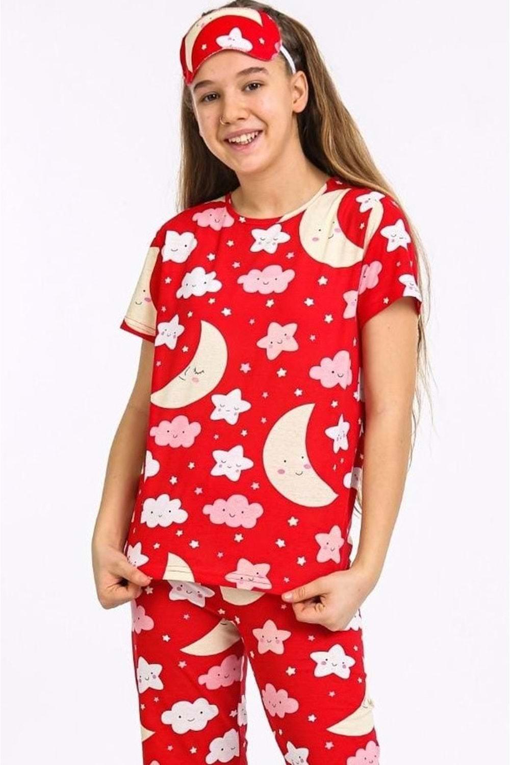Ay Dede Motif Maskeli Kırmızı Kız Garson Çocuk Pijaması