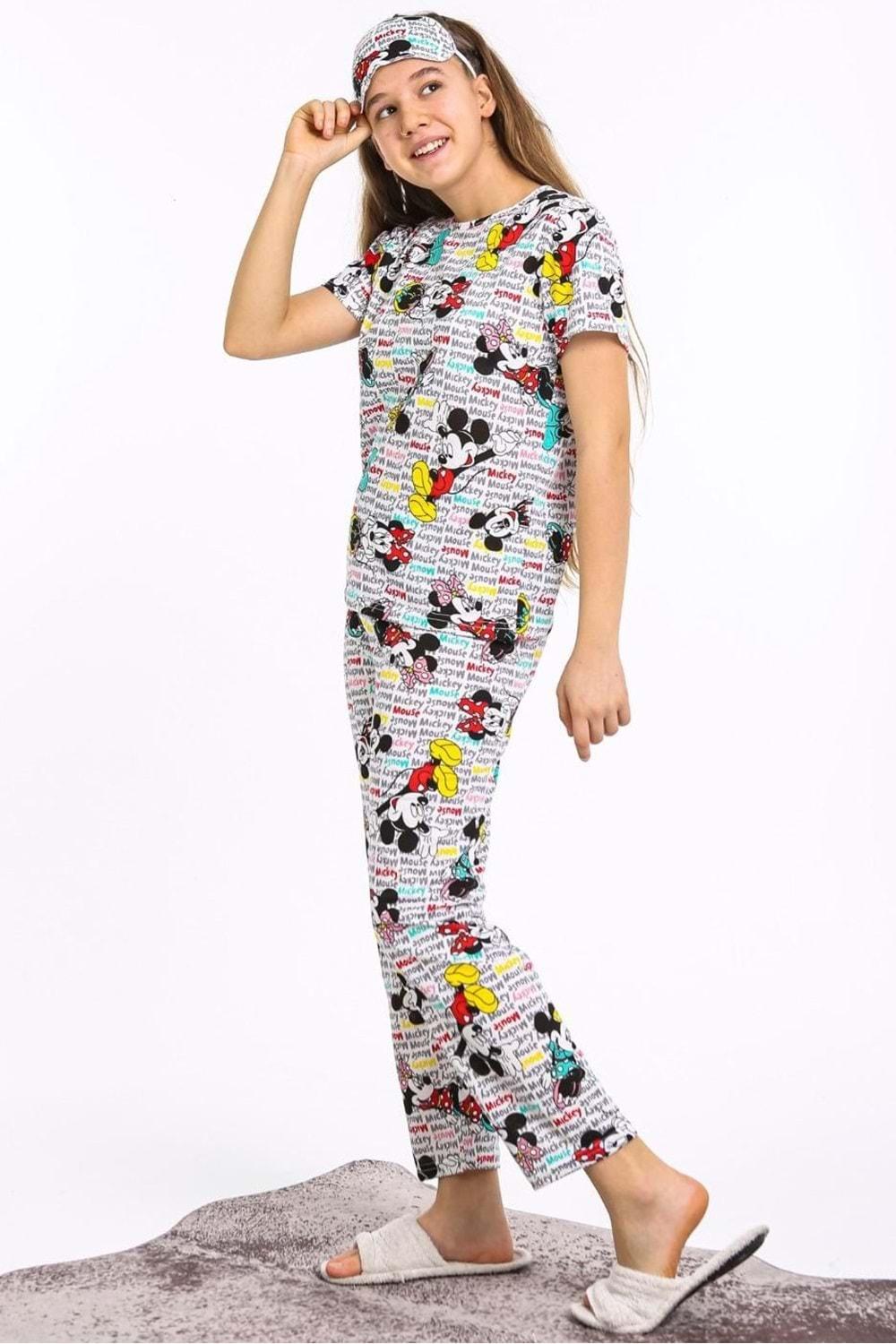 Fare Motif Maskeli Kız Garson Çocuk Pijaması