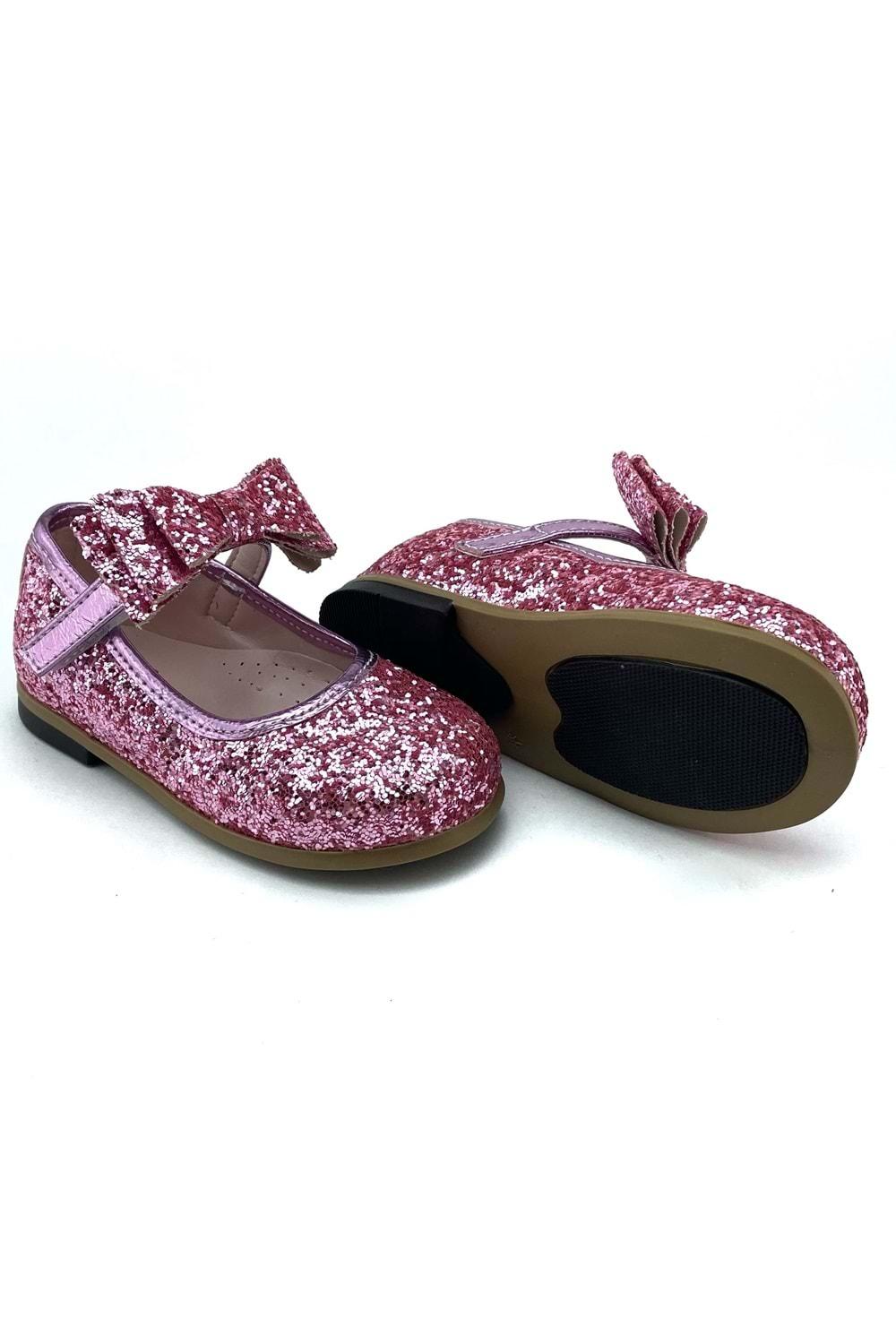 Pembe Simli Bilekten Bağlamalı Kız Çocuk Ayakkabı