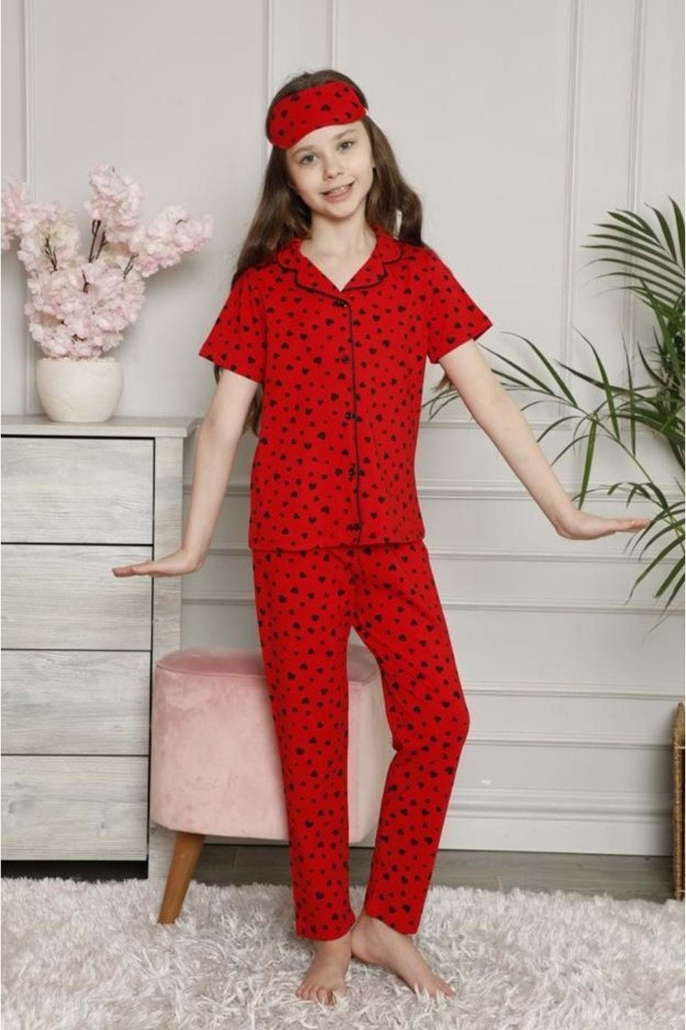 Puanlı Kısa Kol Kız Çocuk Maskeli Penye Pijama Takım