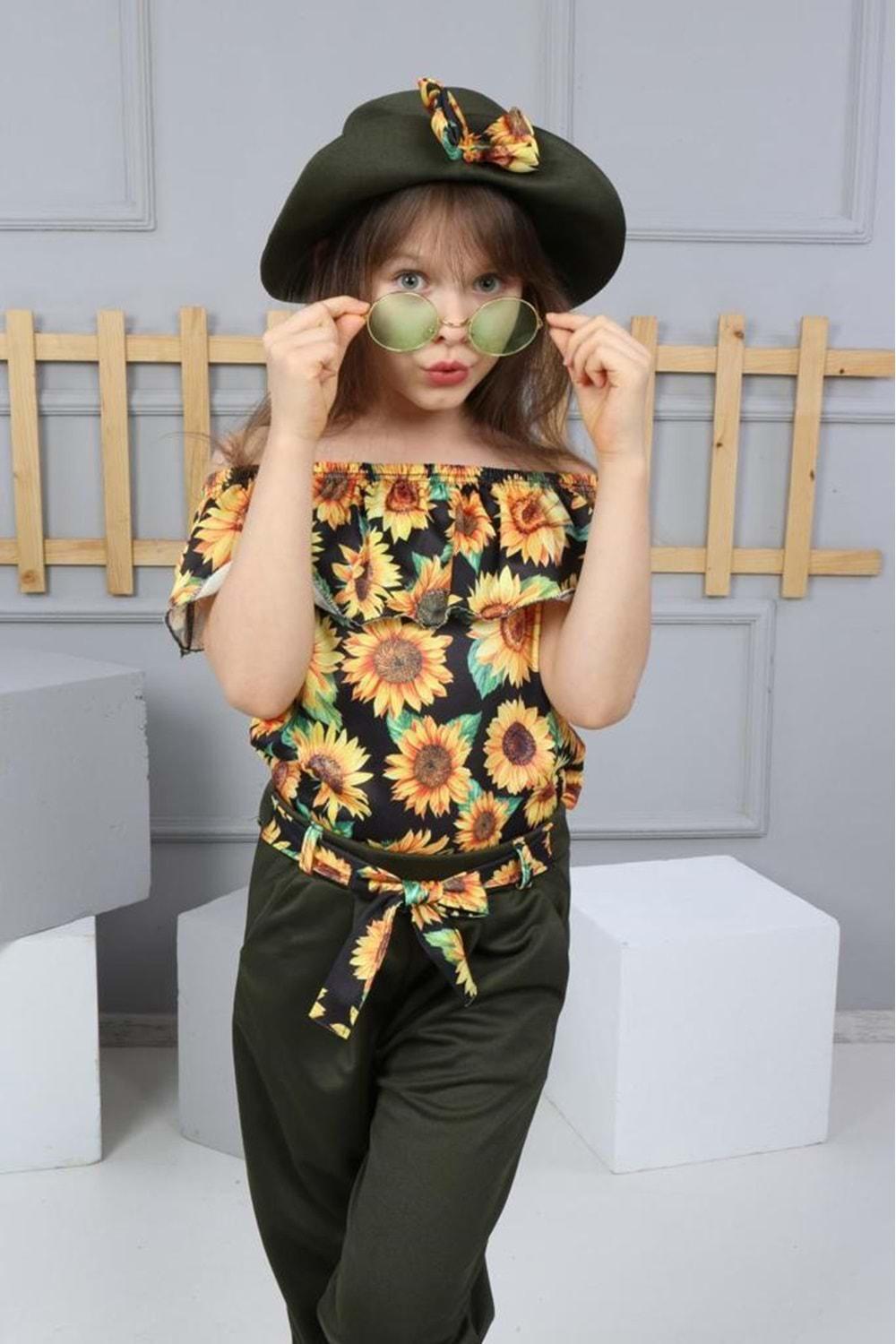 Sunflower Şapkalı Kız Çocuk Takım