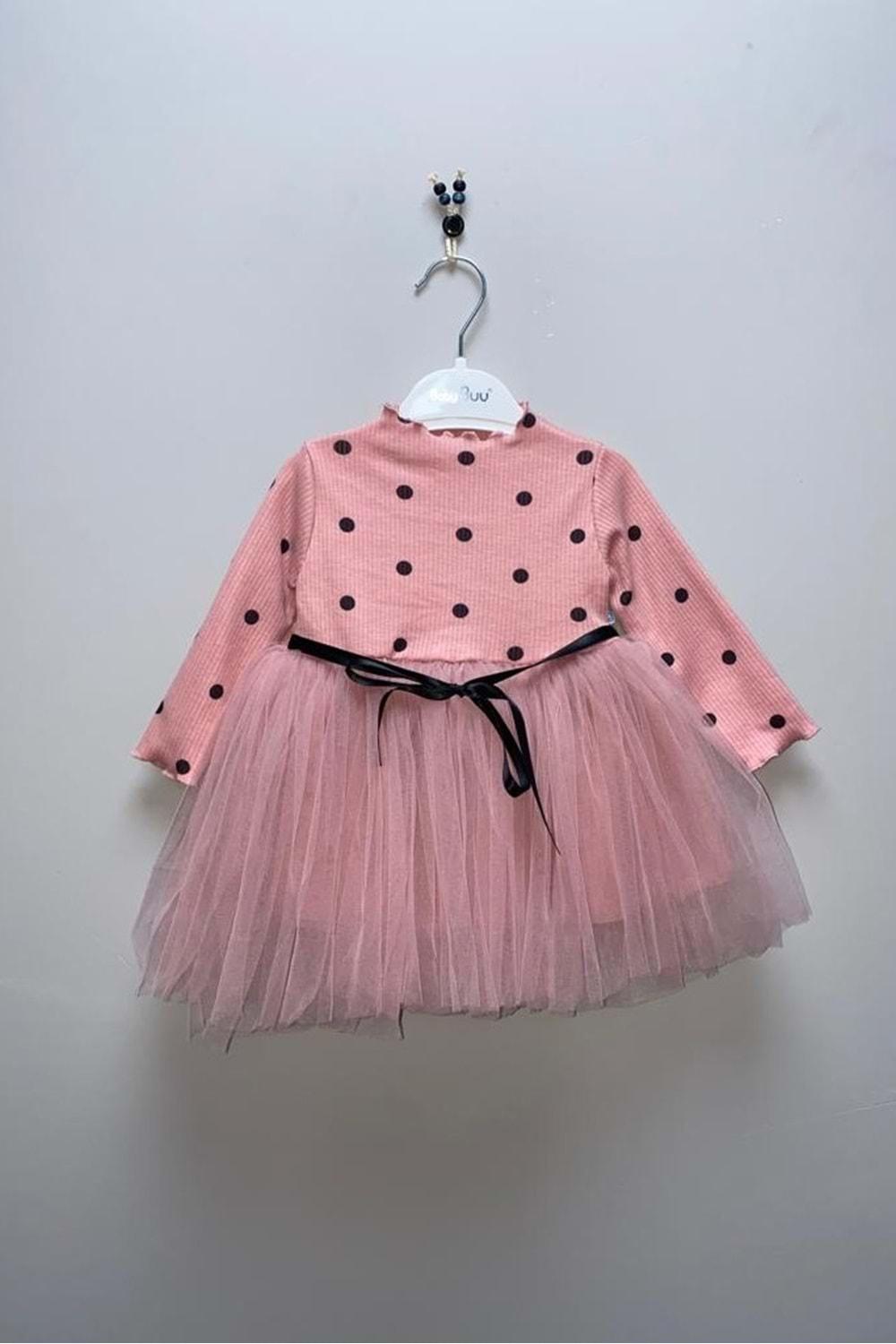 Kız Bebek Puantiyeli Tütülü Günlük Elbise