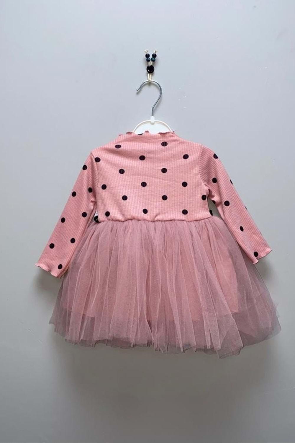 Kız Bebek Puantiyeli Tütülü Günlük Elbise