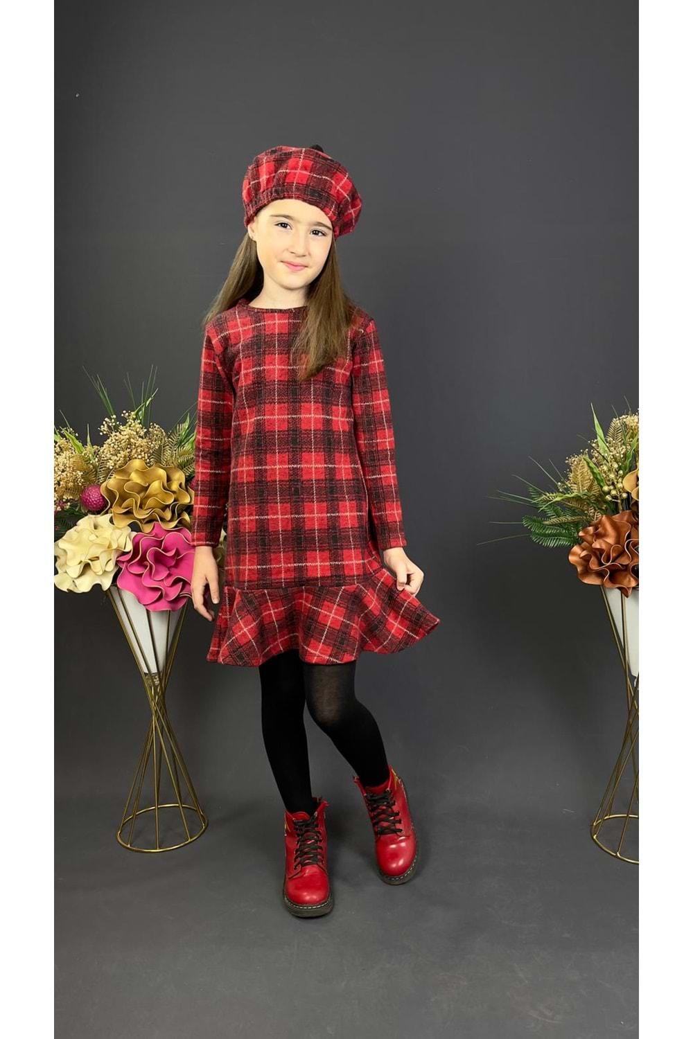 Kız Çocuk Şapkalı Kışlık Uzun Kol Elbise MNK0412