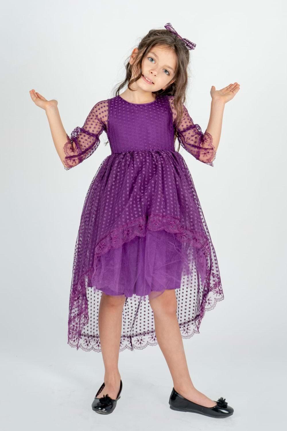 Kuyruklu Model Kız Çocuk Dantel Elbise MNK0482
