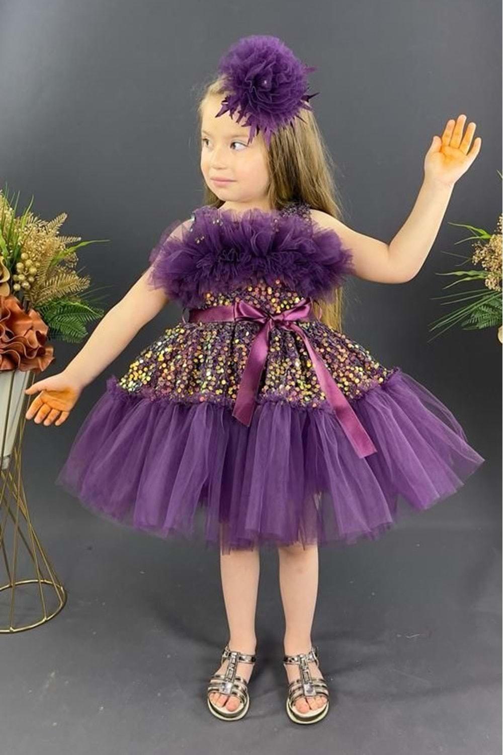 Buket Model Kız Çocuk Payetli Abiye Elbise MNK0516