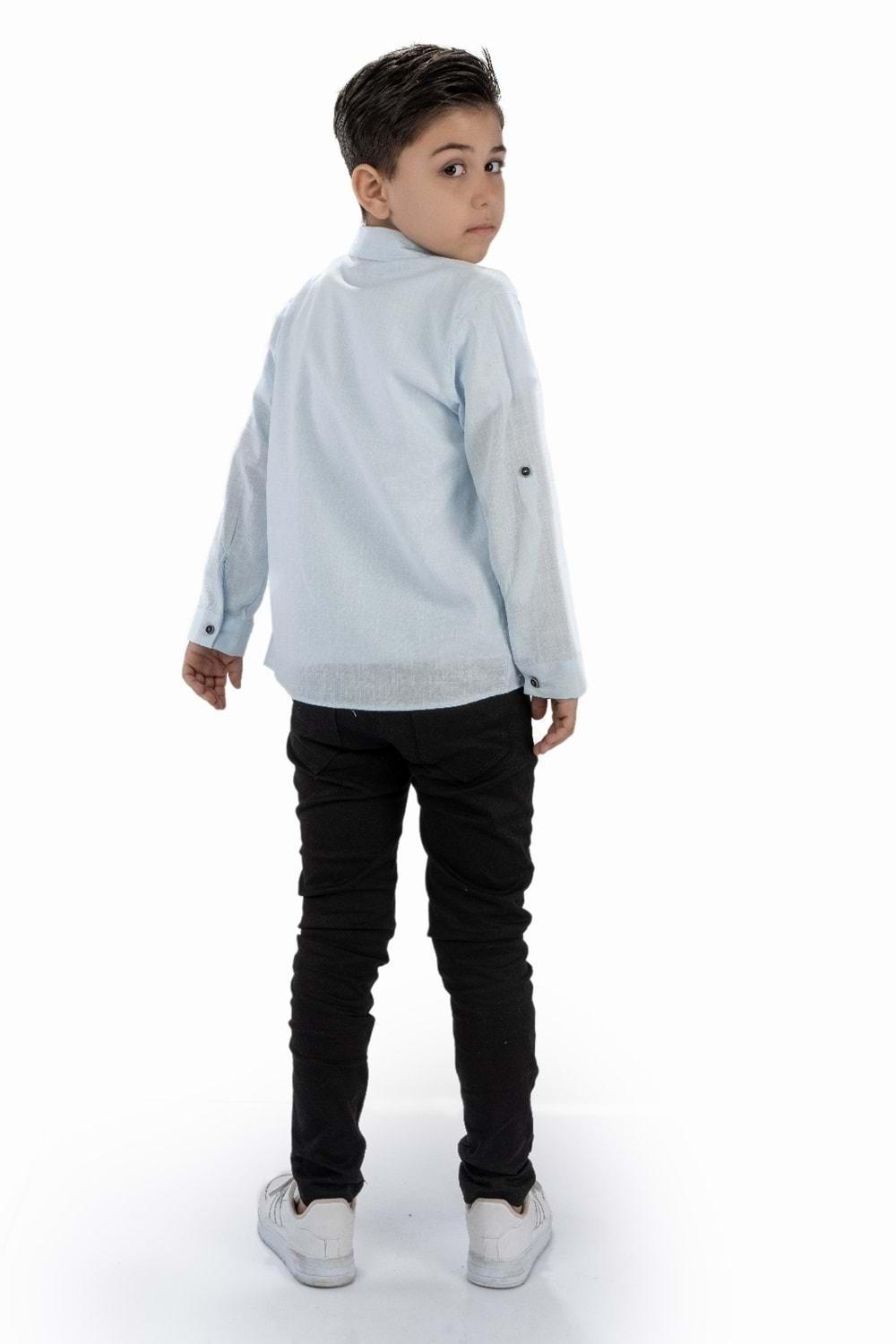 Çift Cepli Gömlek , Pantolon , T-Shirt 3Parça Pamuklu Erkek Çocuk Takım MNK965