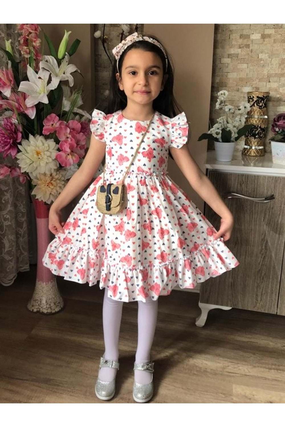 Çantalı Krep Kumaş Kız Çocuk Elbise