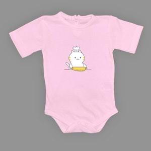 Baskılı Şef Kedi Bebek Çıtçıtlı Body - MNK0657-KOYU PEMBE-18 AY