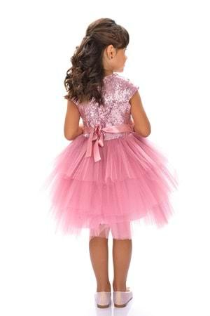 Mnk Koyu Pembe Kız Çocuk Pullu Tüllü Parti Elbisesi