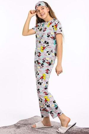 Fare Motif Maskeli Kız Garson Çocuk Pijaması