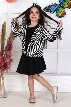 Zebra Desen Ceketli Yazlık Kız Çocuk Elbise