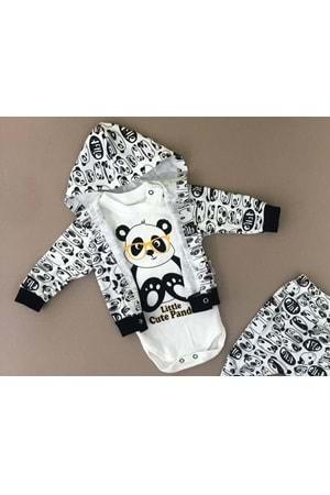 Panda Motif Penye Hırkalı Badili 3lü Bebek Takım
