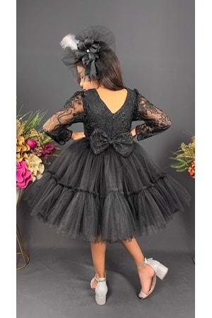 Uzun Kol Güpürlü Tokalı Vintage Abiye Elbise MNK0472