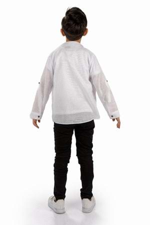 Çift Cepli Gömlek , Pantolon , T-Shirt 3Parça Pamuklu Erkek Çocuk Takım MNK965
