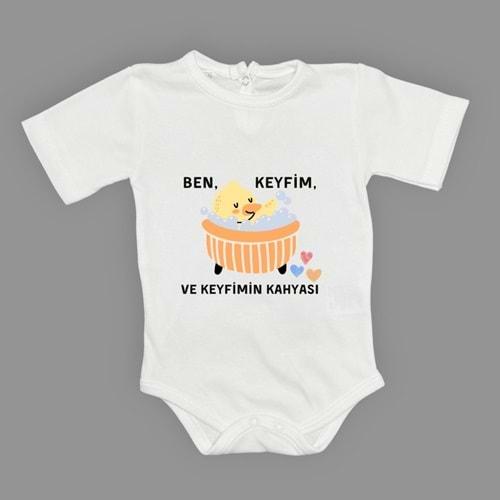 Ben Keyfim Ve Keyfimin Kahyası Baskılı Kısa Kollu Bebek Body Zıbın Çıtçıtlı Badi MNK0632