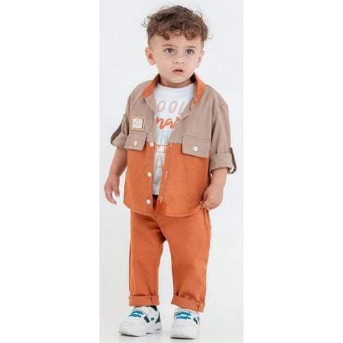 Cepli Gömlek , Pantolon , T-Shirt 3Parça Erkek Bebek Takım MNK31103