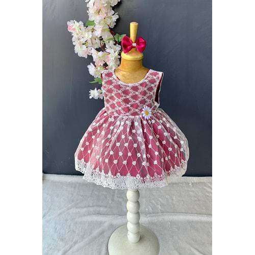 Saç Bantlı Papatyalı Dantelli Bebek Elbise PNPN146