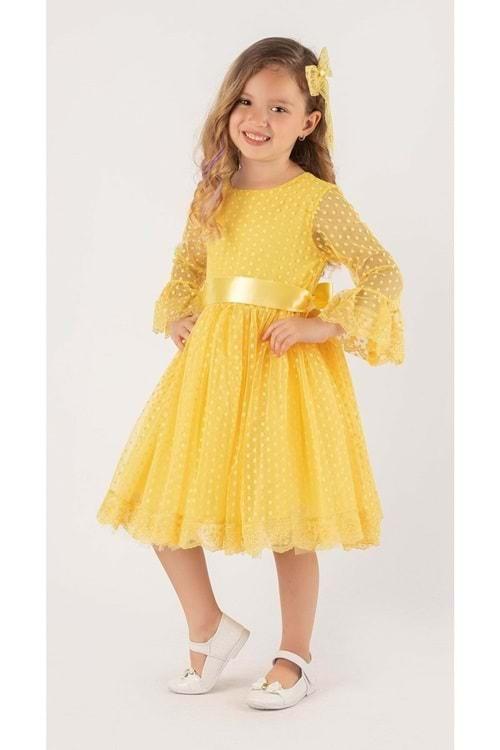 Dantelli Kız Çocuk Elbise Sarı