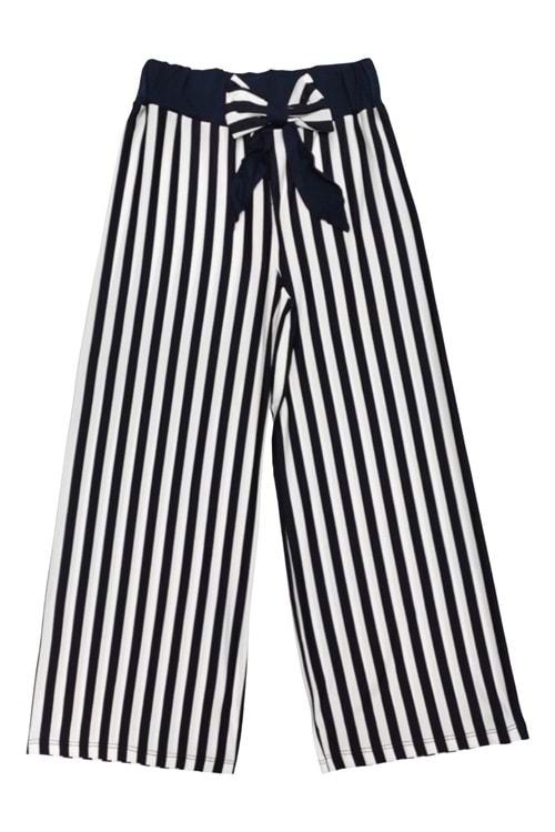 Lacivert Beyaz Zebra Desen Likralı Salaş Kız Pantolon