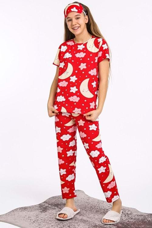 Ay Dede Motif Maskeli Kırmızı Kız Garson Çocuk Pijaması