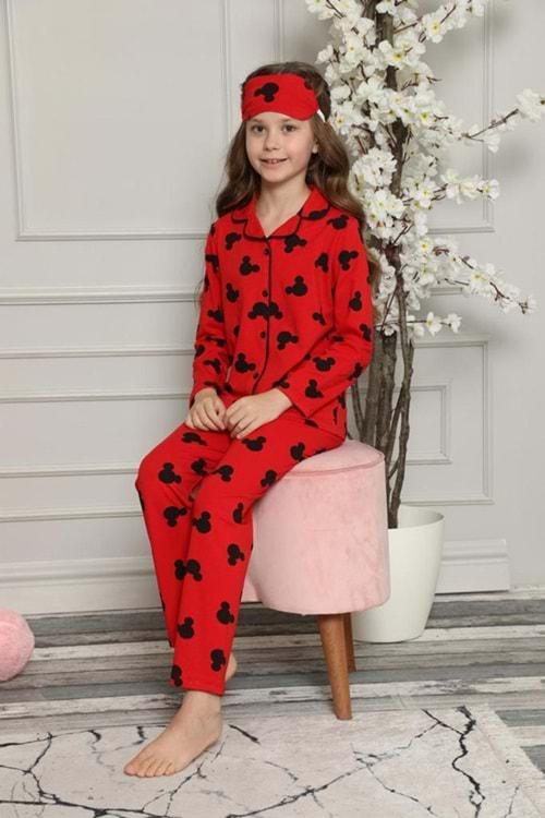 Mnk Kız Çocuk Kırmızı Göz Bandlı Pijama Takımı