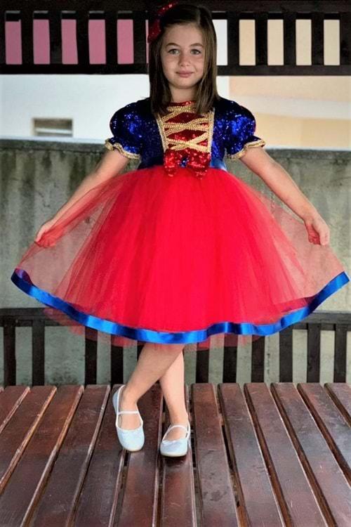 Kız Çocuk Pamuk Prenses Kırmızı Parti Elbisesi