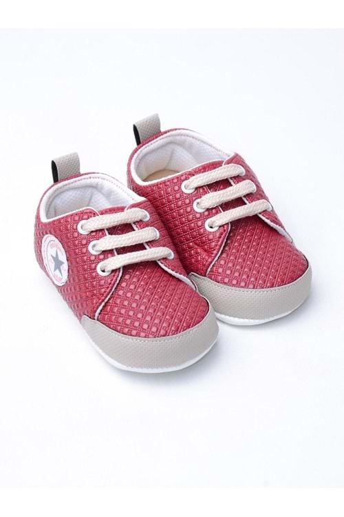 Bağcıklı Model Bordo Erkek Bebek Ayakkabısı