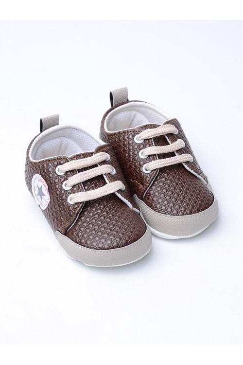 Bağcıklı Model Kahverengi Erkek Bebek Ayakkabısı