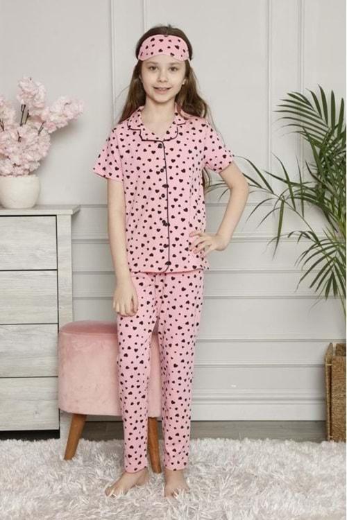 Puanlı Kısa Kol Kız Çocuk Maskeli Penye Pijama Takım