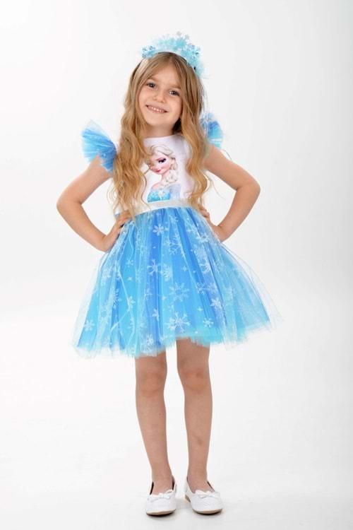 Prenses Taçlı Parti Kız Çocuk Elbise
