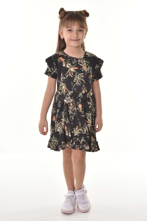 Fırfırlı Kız Çocuk Dokuma Kumaş Tiril Elbise MNK0503