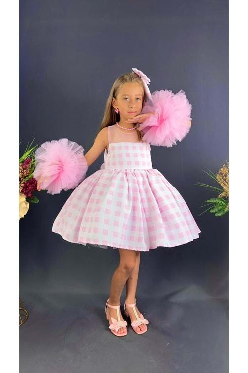 Barbie Tarz Ponpon Kol Pötikare Kız Çocuk Elbise MNK0535