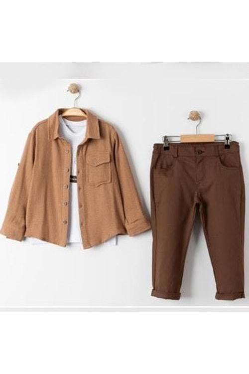 Sıgnal Model Gömlek , Pantolon , T-Shirt 3Parça Erkek Çocuk Takım MNK31112