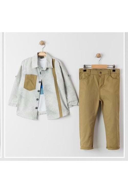 Cepli Gömlek , Pantolon , T-Shirt 3Parça Erkek Çocuk Takım MNK4004