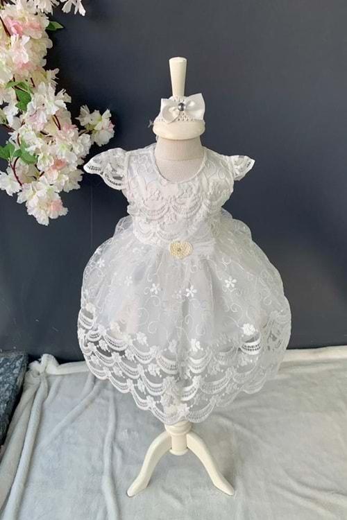 İnci Taşlı Dantelli Kız Bebek Elbise PNPN153