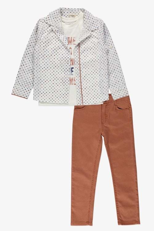 Gömlek ,Pantolon ,T-Shirt Daire Desen 3Parça Erkek Çocuk Takım TTR-01YVRLK