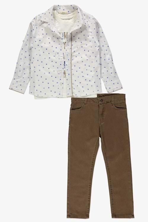 Gömlek ,Pantolon ,T-Shirt Yaprak Desen 3Parça Erkek Çocuk Takım TTR-02YPRK
