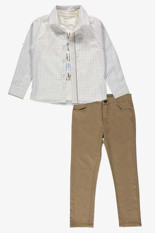 Gömlek ,Pantolon ,T-Shirt Noktalı Desen 3Parça Erkek Çocuk Takım TTR-03NKTL