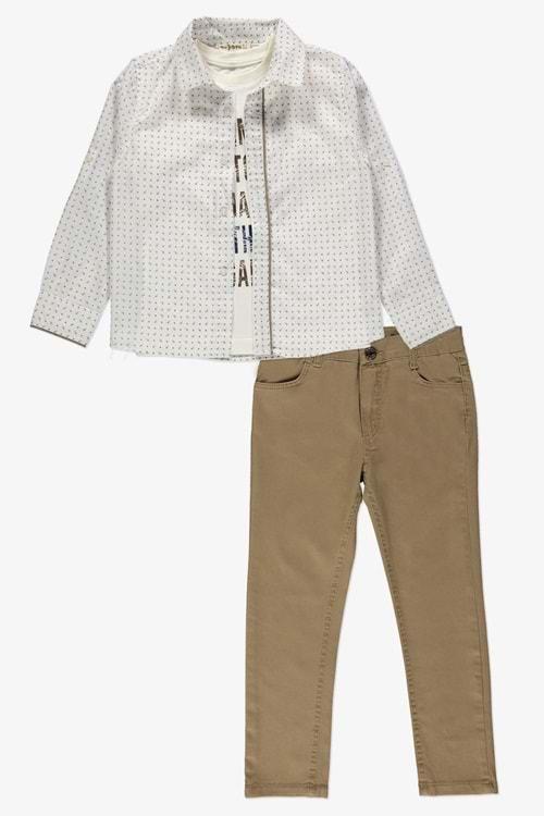 Gömlek ,Pantolon ,T-Shirt Noktalı Desen 3Parça Erkek Çocuk Takım TTR-03NKTL