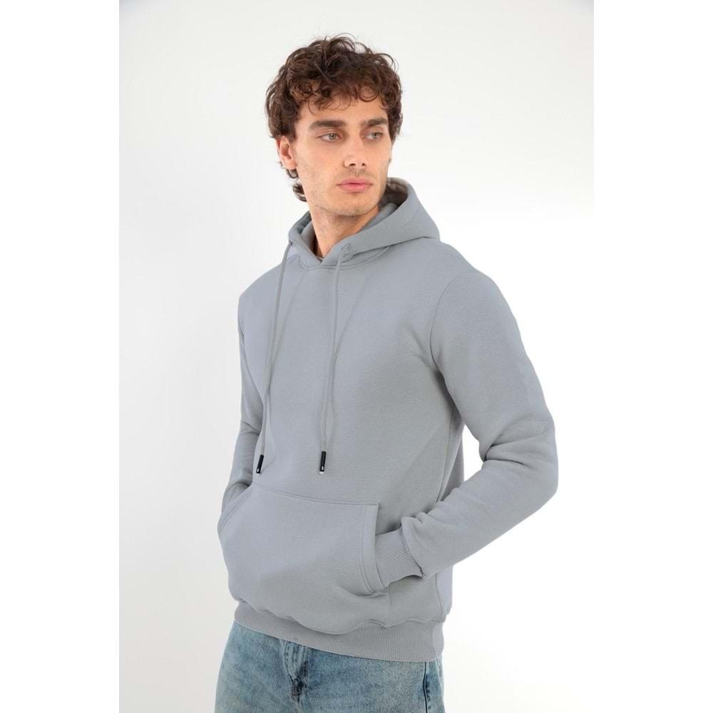 Erkek Sweatshirt Pamuklu Standart Fit Normal Kesim İçi Polarlı 3 İplik Kapüşonlu